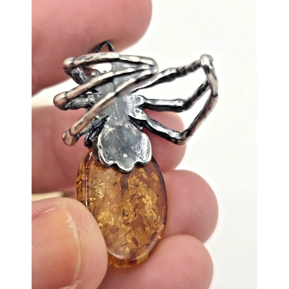Baltic Amber‎ Sterling Silver Spider 925 Ring Size 7 Adjustable 10 g NWOT